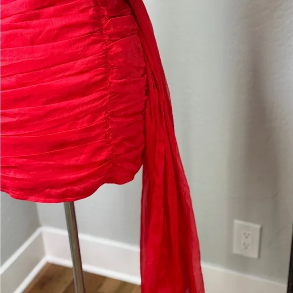 Lulu's Strapless Ruched Red Mini Dress with Side Drape - Picture 5 of 11